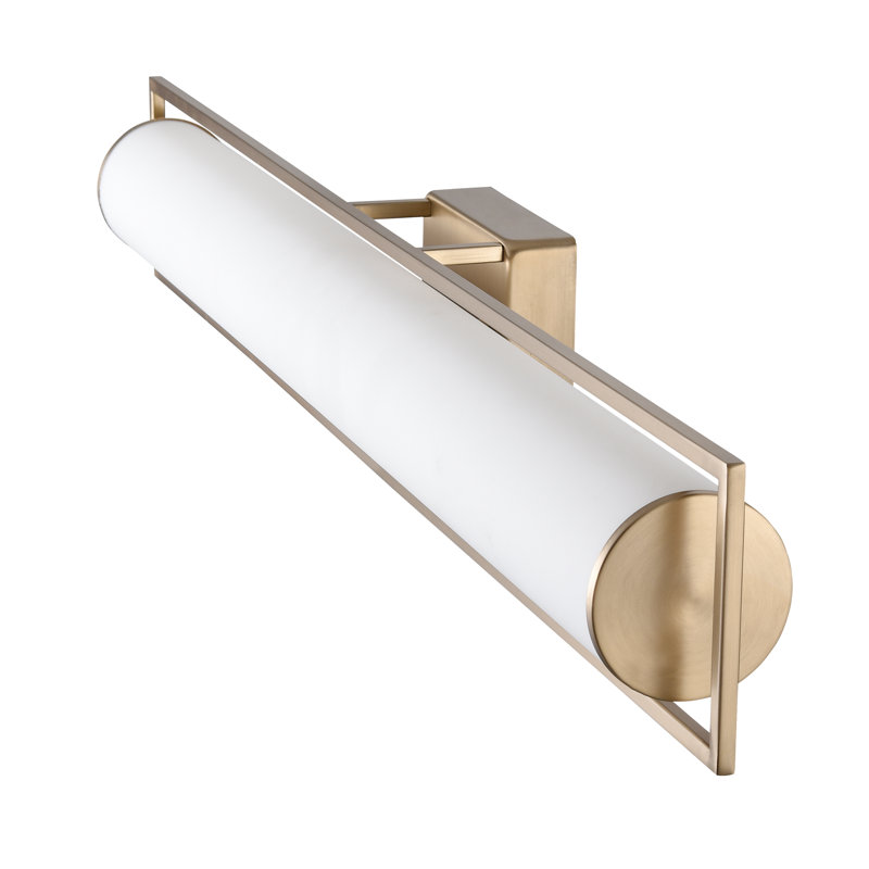 Teylor Integrated LED Bathroom Vanity Light with White Glass Shade, Modern Gold