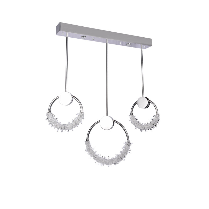 3-Light Dimmable LED Chandelier with Crystal Accents, Chrome