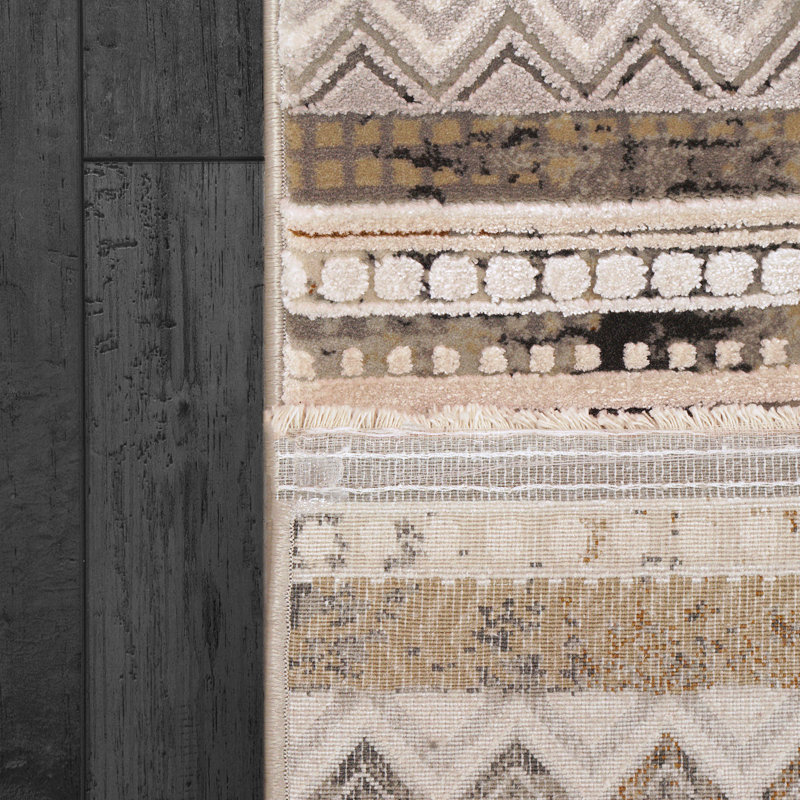 Tapis de style sud-ouest fabriqué à la machine en ivoire / taupe / gris, Rectangle 7 pi 10 po x 10 pi 10 po