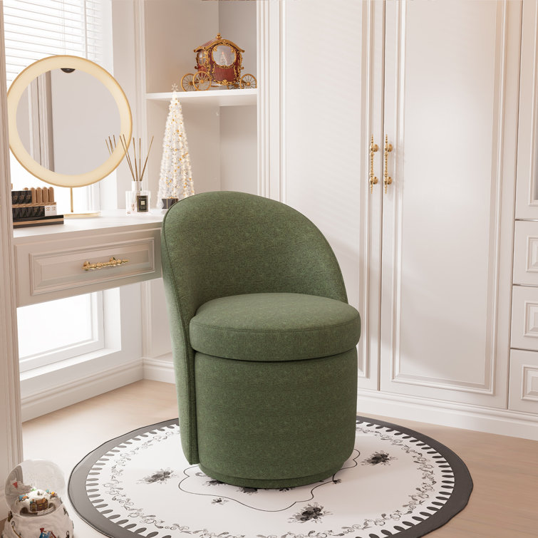 Upholstered Vanity Stool, Swivel Accent Stool with Wingback, Boucle Fabric Make-up Chair