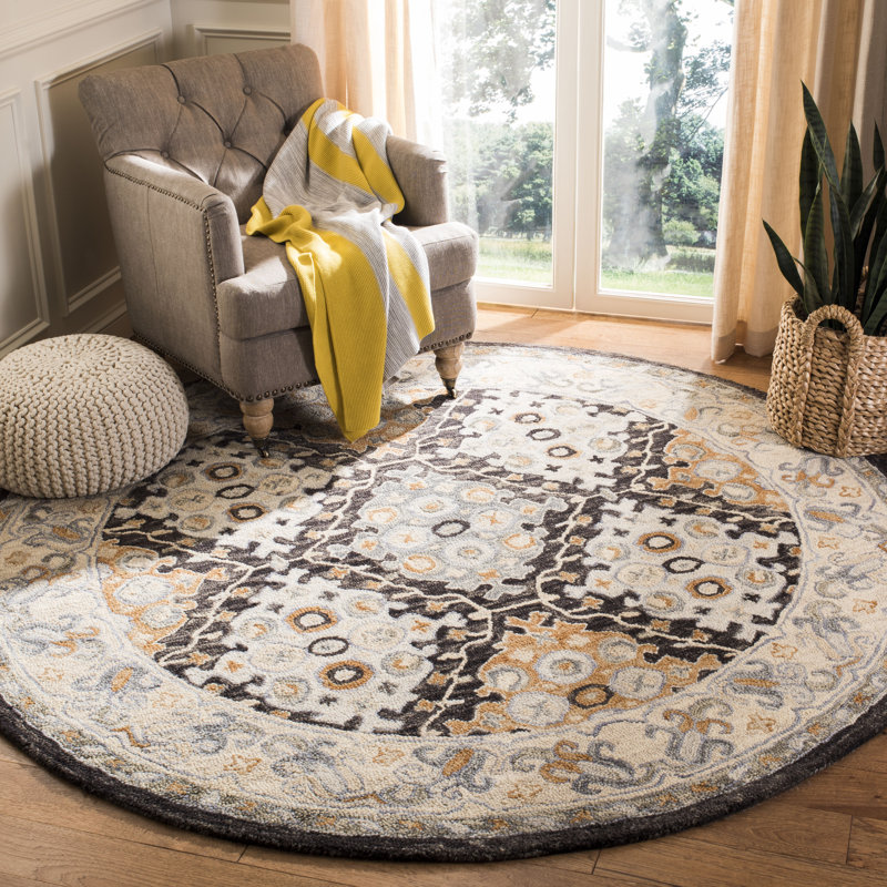 Vahakn Hand Tufted Wool/Cotton Oriental Rug in Beige/Brown, Round 7'