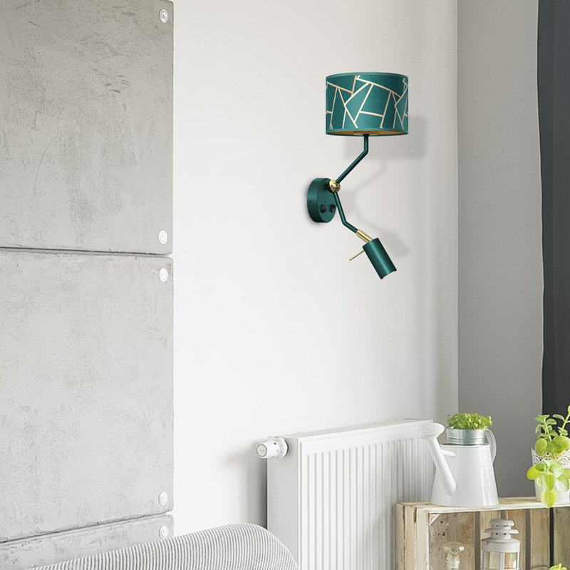 Ziggy Swing Arm Sconce, Green, Green/Gold