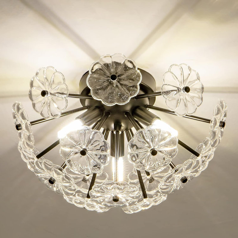 Metal Floral Pendant Light, Black
