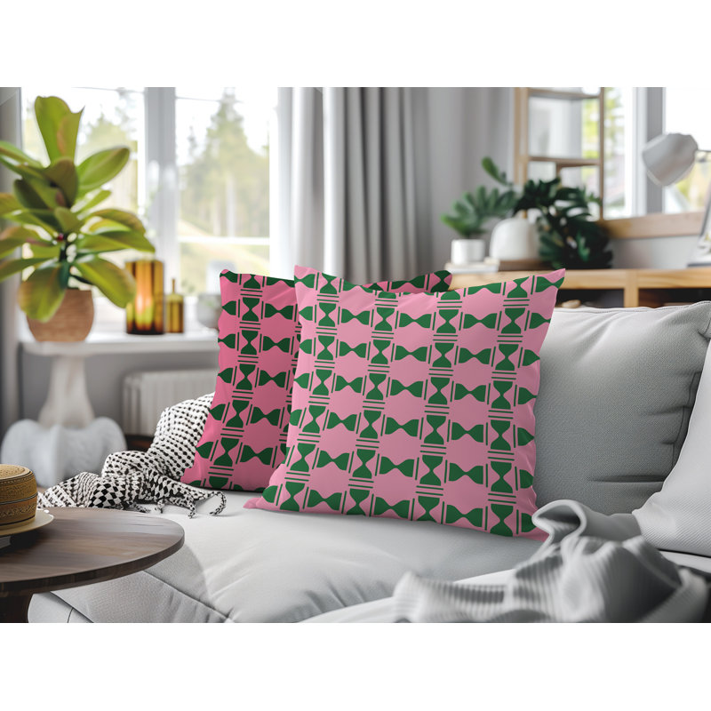 Oreiller réversible intérieur / extérieur Stan Geo, 16x16, Green/Pink