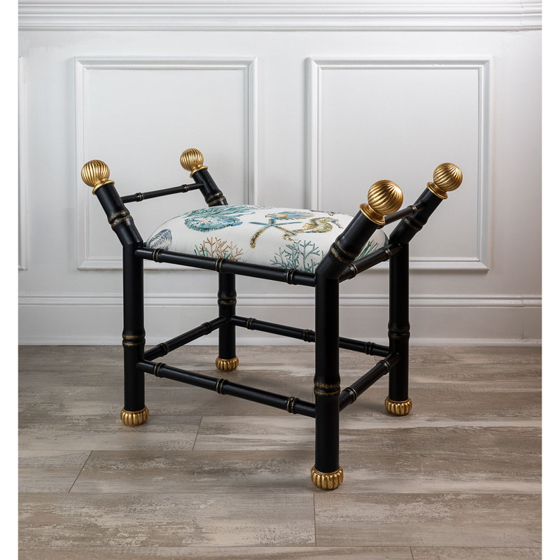 Boca Upholstered Entryway Bench, Black/Gold/Blue