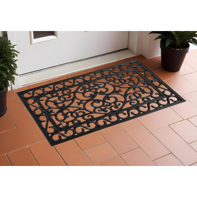 Black Rubber Scrollwork Outdoor Door Mat