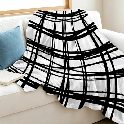 Jeté en molleton transparent ultra doux, imprimé recto noir et blanc stylisé