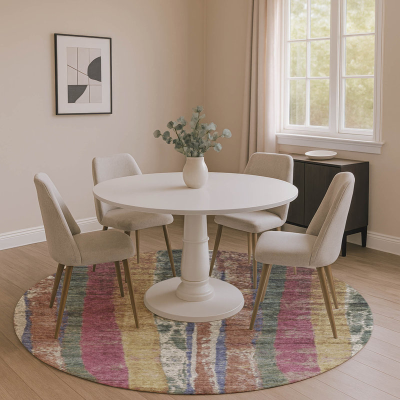 Premium Machine Washable Mayfield AMF1910 Stripes Rug, Round 8'