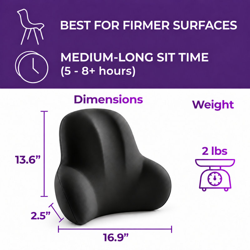 Lumbar Support Pillow, Cozy Pad For Home, Car, Office Chair, Gaming Seat, Wheelchair,  13.6"W x 16.9"D, 2.5" thickBlack