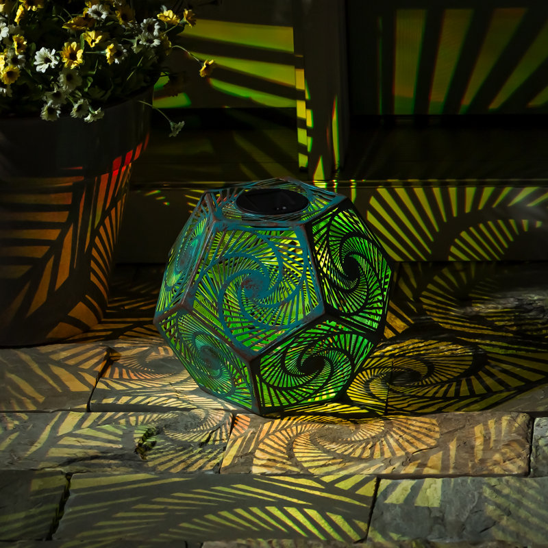 Solar Powered Integrated LED Color Changing Outdoor Table Lamp, 8.5" H x 10" W x 10" D