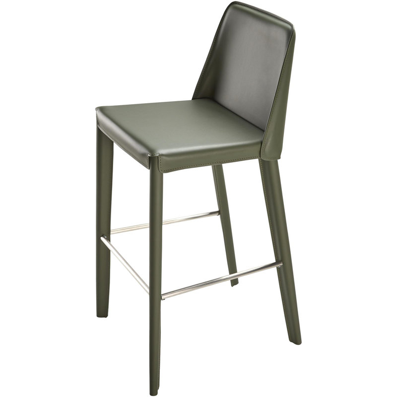 Tabouret de bar en cuir Pemma, Vert foncé
