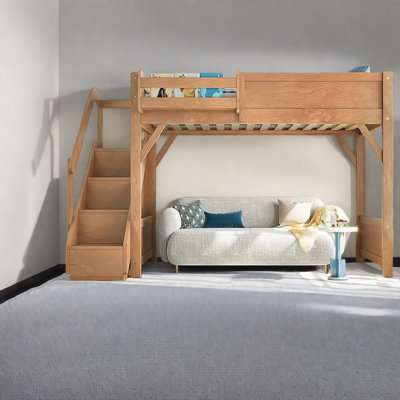Space Saving Beds Twin Wood Loft With Storage Stairs For Modern Home