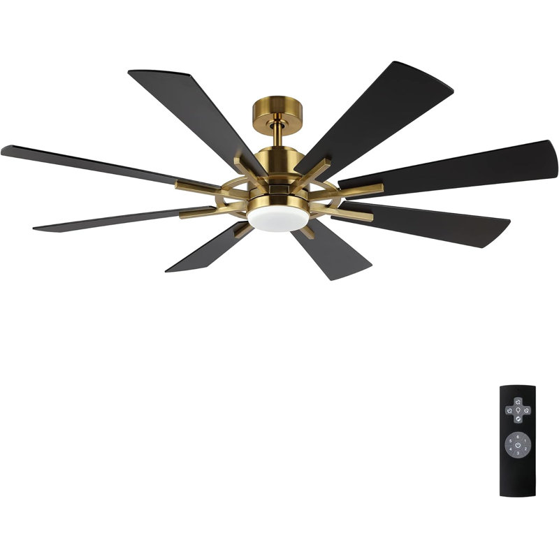 Delontae 60'' Ceiling Fan with LED Lights, Gold with Black Blades