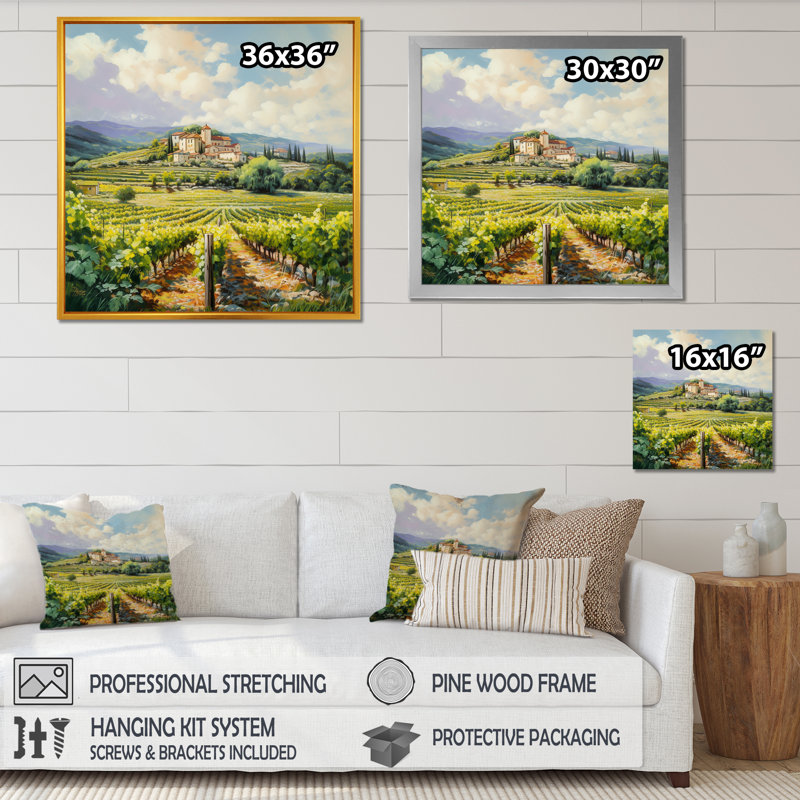 «Vineyard Charm Landscape IV - Vineyard», reproduction d'art sur toile encadrée, H 30 po x l 30 po x P 1 po