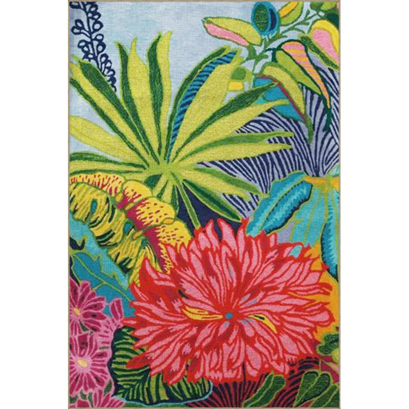Tropical Theme Multicolored Flower Palm Tree Pattern Creative Modern Decorative Carpet, Rectangle 2'4" x 4'