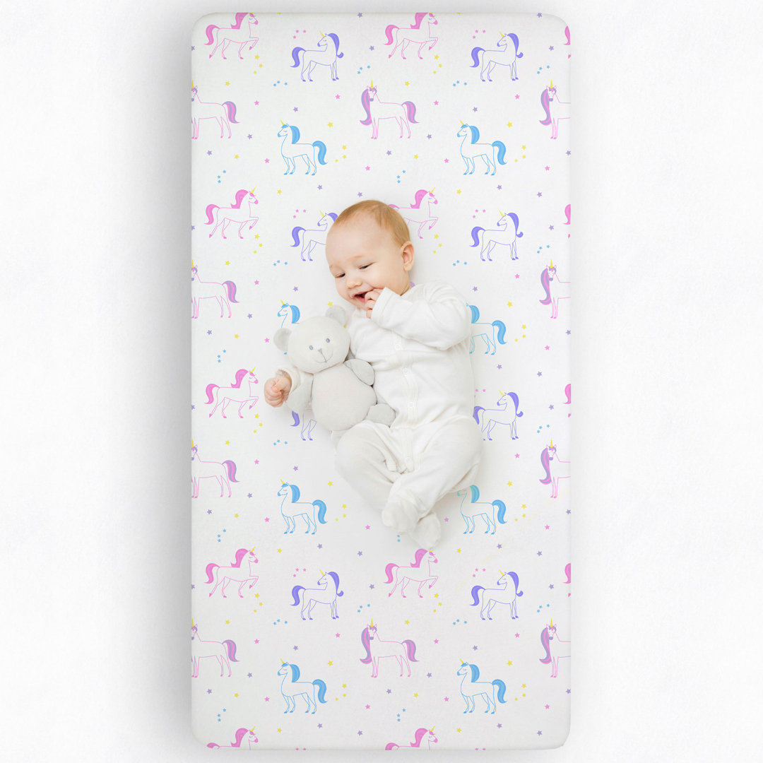 Unicorn 100% Cotton Flannel Fitted Crib Sheet Wildkin