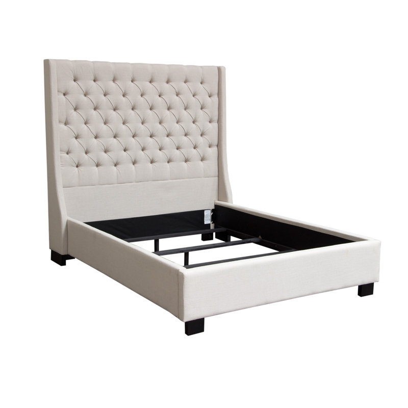 King Desert Sand Linen Tufted Upholstered Bed with Wingback