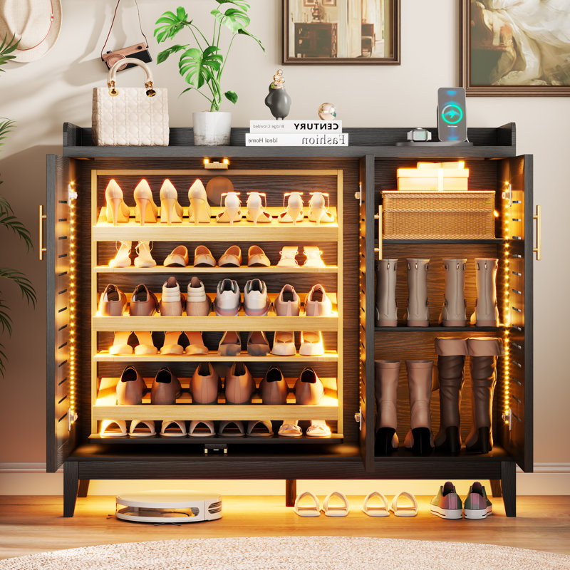 5-Tier Shoe Cabinet with Rotating Shoe Rack, Adjustable Shelves and Tri-Color Sensor Light, Freestanding Shoe Storage Cabinet
