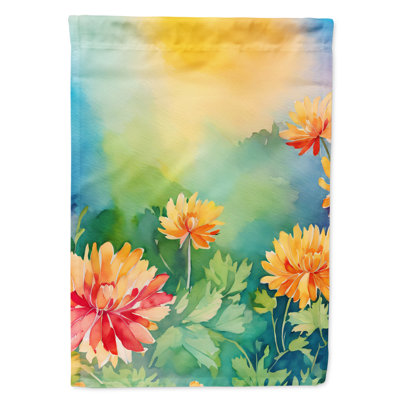 Chrysanthèmes dans un drapeau de maison aquarelle