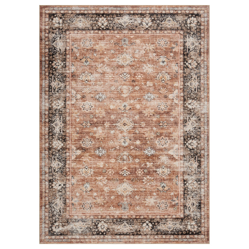 lxt-Boho Area Rug Living Room Rugs Floral Carpet Machine Washable Carpet Non Slip Rugs for Bedroom Dining Kitchen Office