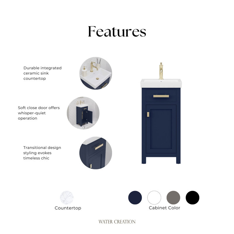 Prestwyck Mia 18" Bath Vanity Single Faucet, Monarch Blue, Gold