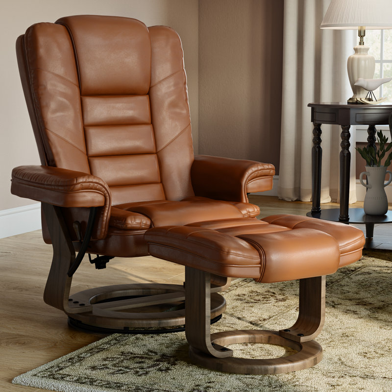 Shebeen Faux Leather Swivel Recliner, Brown Vintage Faux Leather