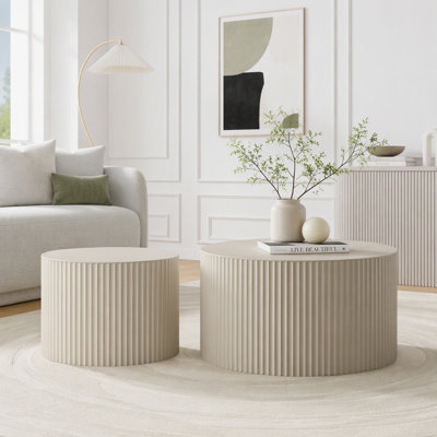 Ensemble de 2 tables basses gigognes beiges à rayures ondulées