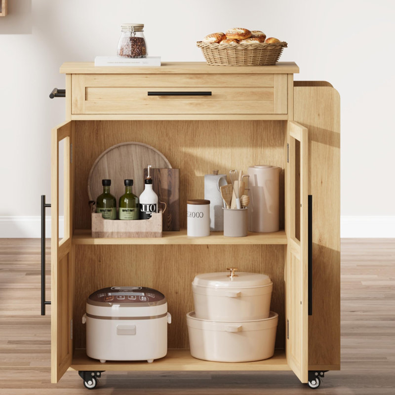 30 inch Yellow Mobile Kitchen Island Cart with Storage, 360° Rolling Wheels, Rolling Island with Drawers, Spice Rack & Black Handle, Versatile Serving Cart for Kitchen & Dining