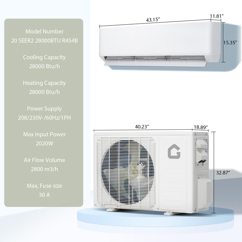Mini climatiseur à deux zones et chauffage à haute efficacité, 35 000 BTU (9 K x 3 + 18 K) - Système multizone mural sans conduit 19 SEER2 - Condensateur préchargé - Norme américaine - Spécifications américaines