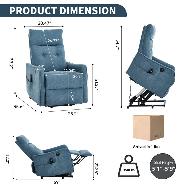 Fauteuil inclinable électrique Chenille, Bleu