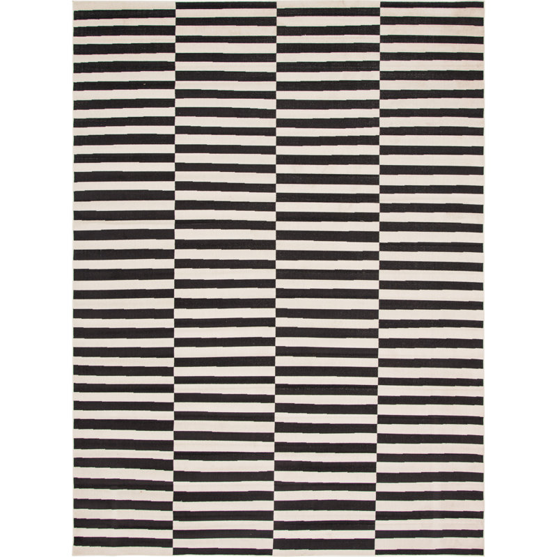 Tapis rayé ivoire / noir Arzilla, Rectangulaire 10 pi x 13 pi 1 po, Black