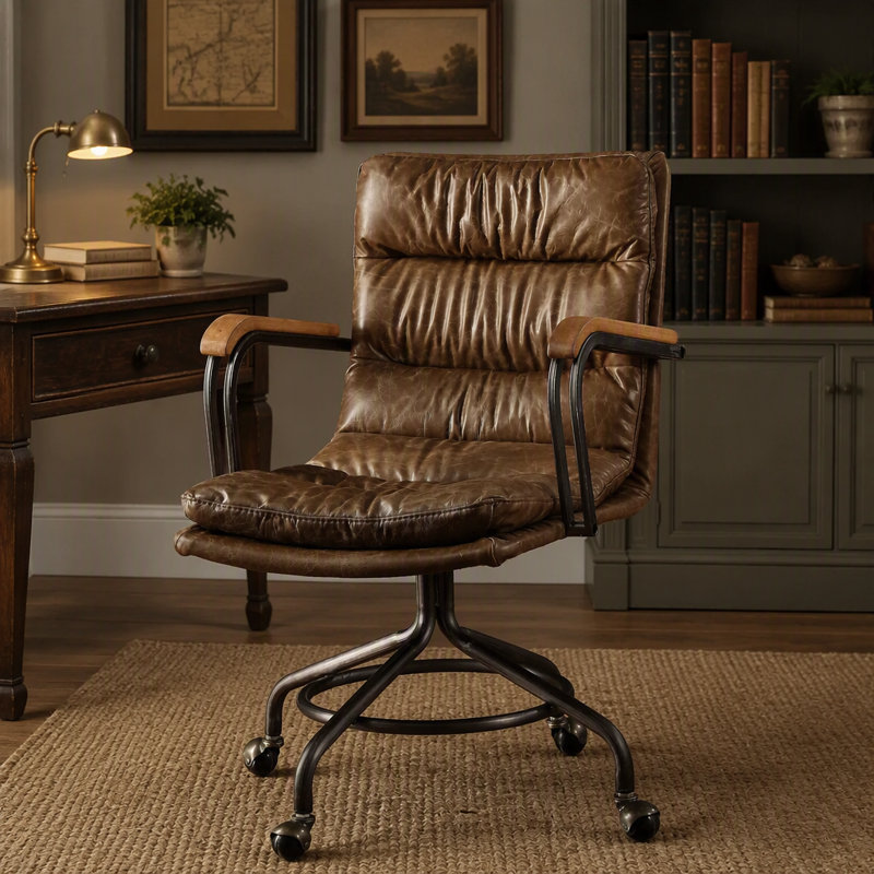 Fauteuil de bureau pivotant vintage à roulettes, orné d'adorables oreilles et pattes de chat, confort réglable et dossier inclinable.