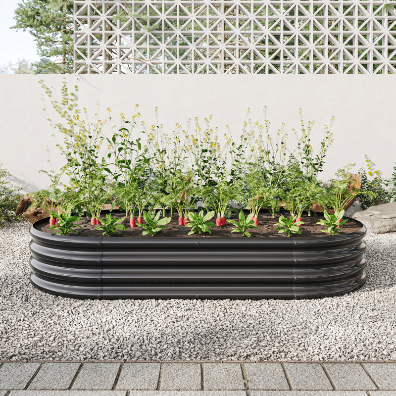 Grand lit de jardin surélevé ovale en métal pour plantes, légumes et fleurs, H 11,42 po x l 70,86 po x P 35,43 po, Noir