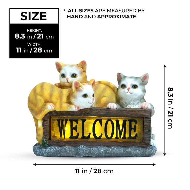 Trio de chat jaune Pioche, statue de bienvenue pour décoration de jardin