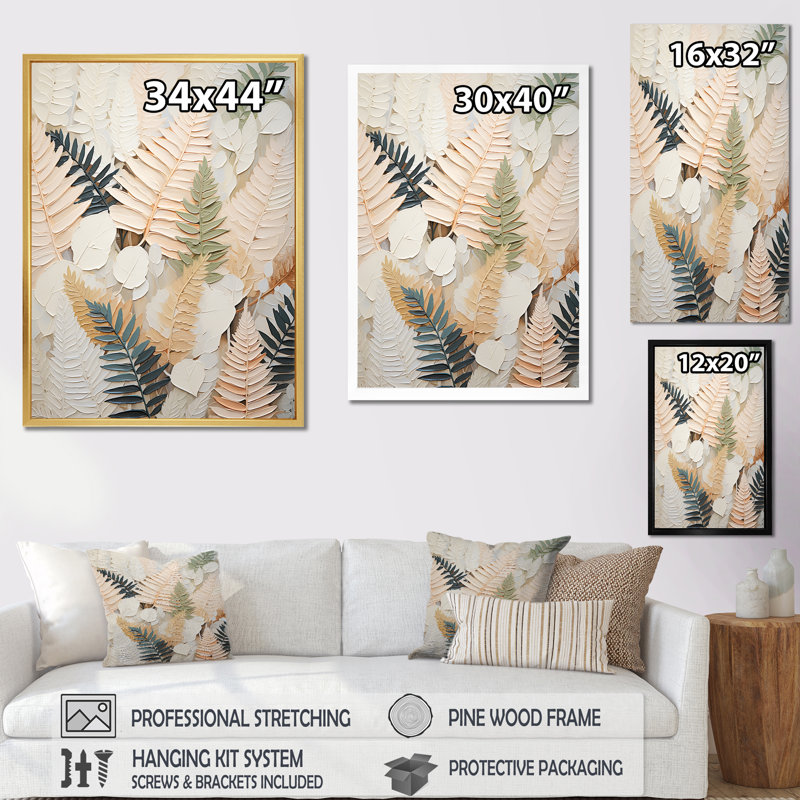 «Golden Ferns Silent Gracefulness» sur toile, Cadre doré simple, H 32 po x l 24 po x P 1 po