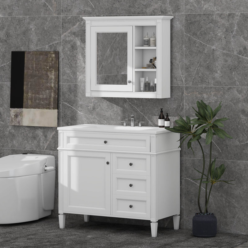 Ensemble de meuble-lavabo autoportant 30 po avec lavabo supérieur, meuble-lavabo moderne avec 2 tiroirs et tiroir escamotable