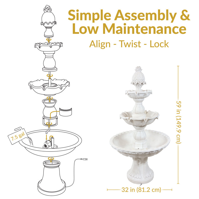 3-Tier Welcome Garden Water Fountain - 57 in - Deep Espresso