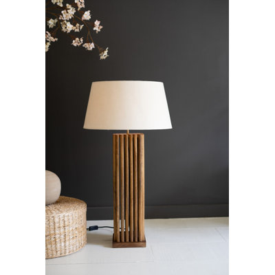  Lampe de table à broches en bois avec abat-jour en tissu - T 36,5 po