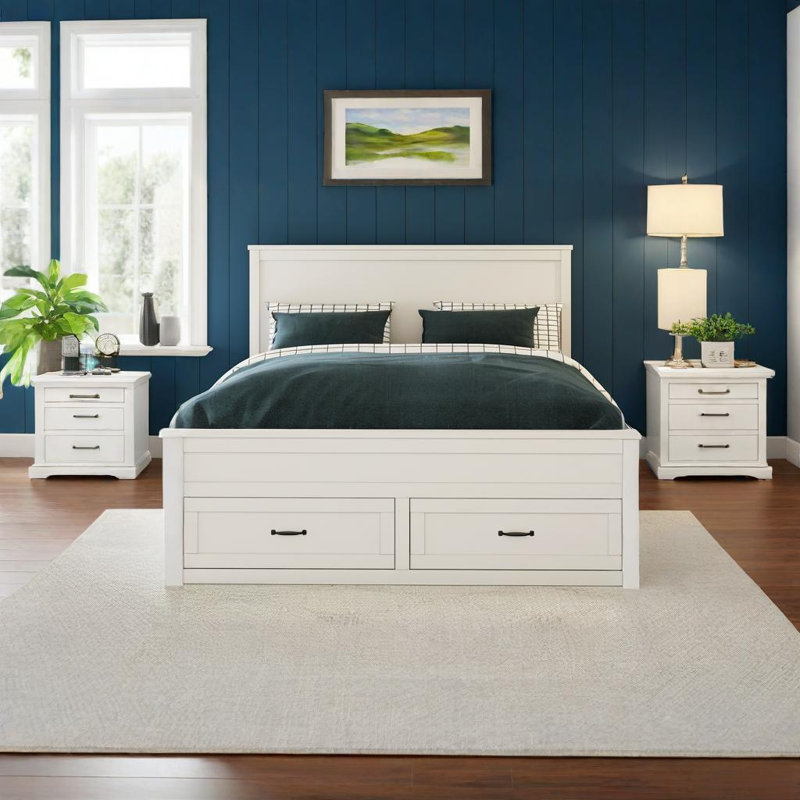 Grand lit avec rangement en bois, Blanc