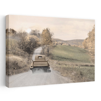 Golden Country Road, art abstrait rétro contemporain, paysage naturel