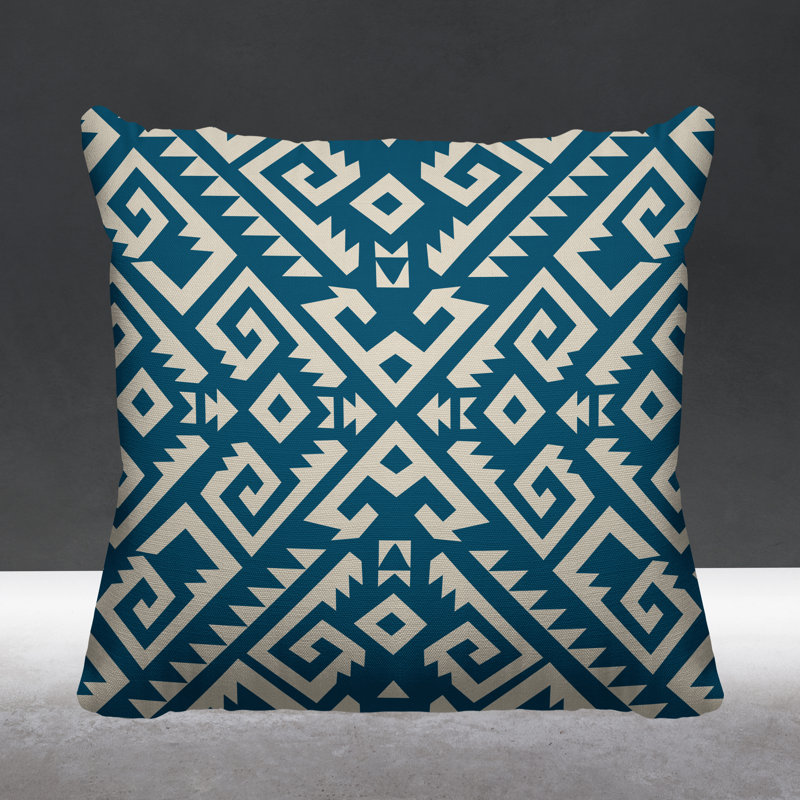 Coussin intérieur / extérieur Chitto Southwestern, L 19 po x H 19 po, Turquoise
