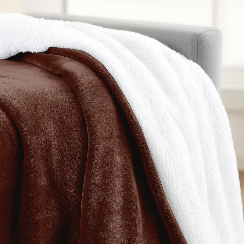 Sherpa Fleece Fur Thick Reversible Blanket Throw, 230cm x 270cm, Coffee