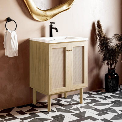 Meuble-lavabo autoportant en chêne naturel de 24 po avec plateau d'évier Classe