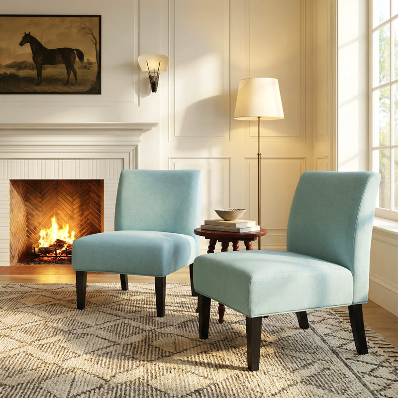 Yokota Upholstered Slipper Chair, Light Blue Polyester