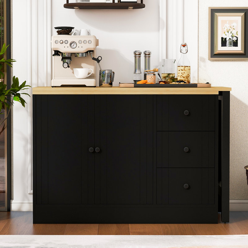 Buffet de 89,7 po avec 2 portes et 3 tiroirs, table coulissante pour manger dans différentes pièces, table de salle à manger multifonctionnelle à finition lisse et stable, petit espace de vie compact