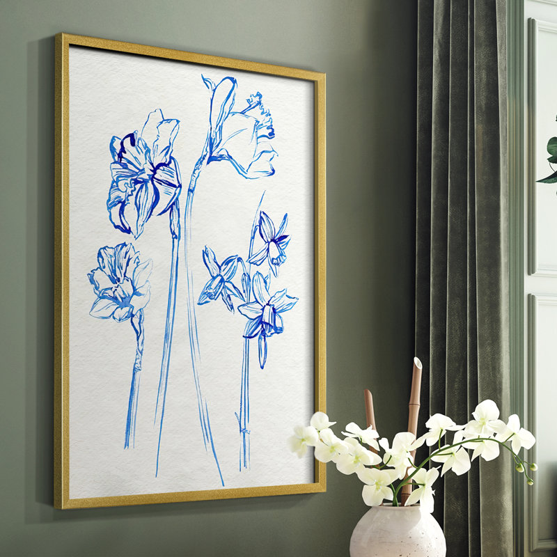 Inky Daffodils I, reproduction encadrée - bois massif, H 14 po x l 11 po, Doré