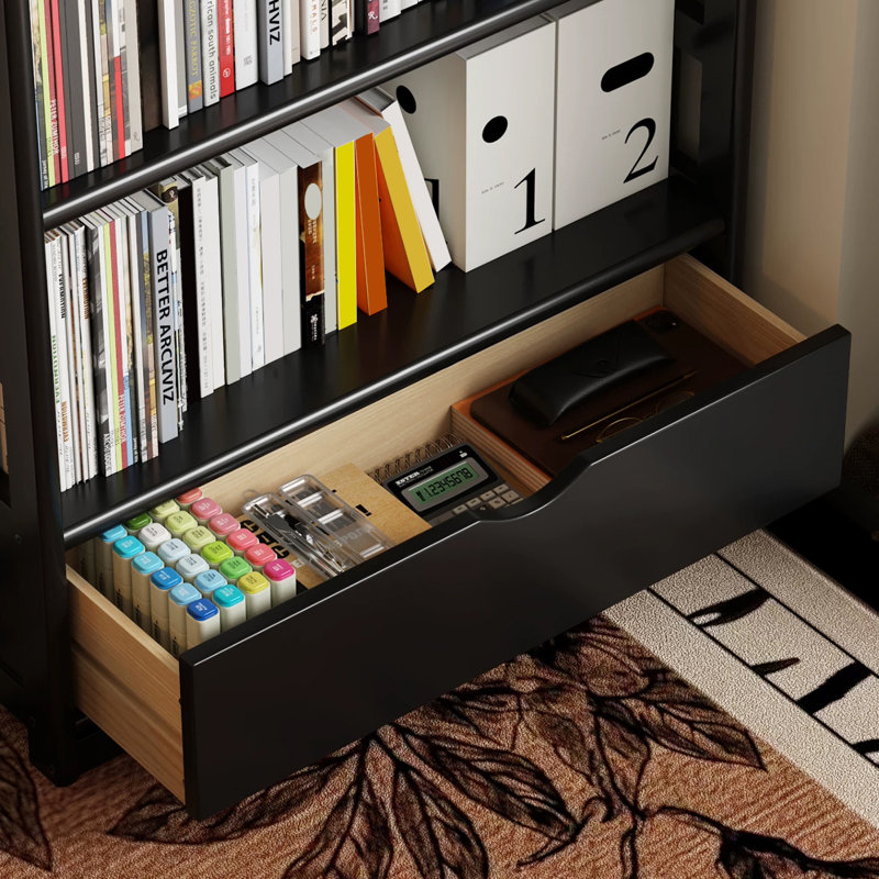 Bibliothèque standard noire moderne en bois massif, L 31,5 po, Noir