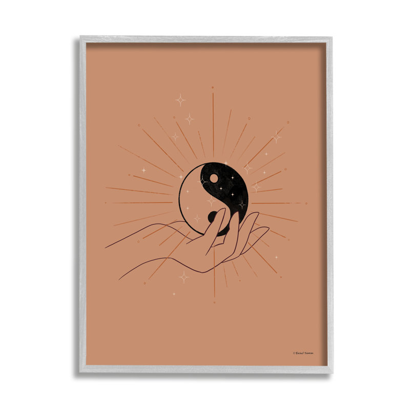 «Brown Yin Yang Harmony Symbole Palm Hand» par Rachel Nieman - impression, L 16 po x H 16 po, Estampe numérique Farmhouse