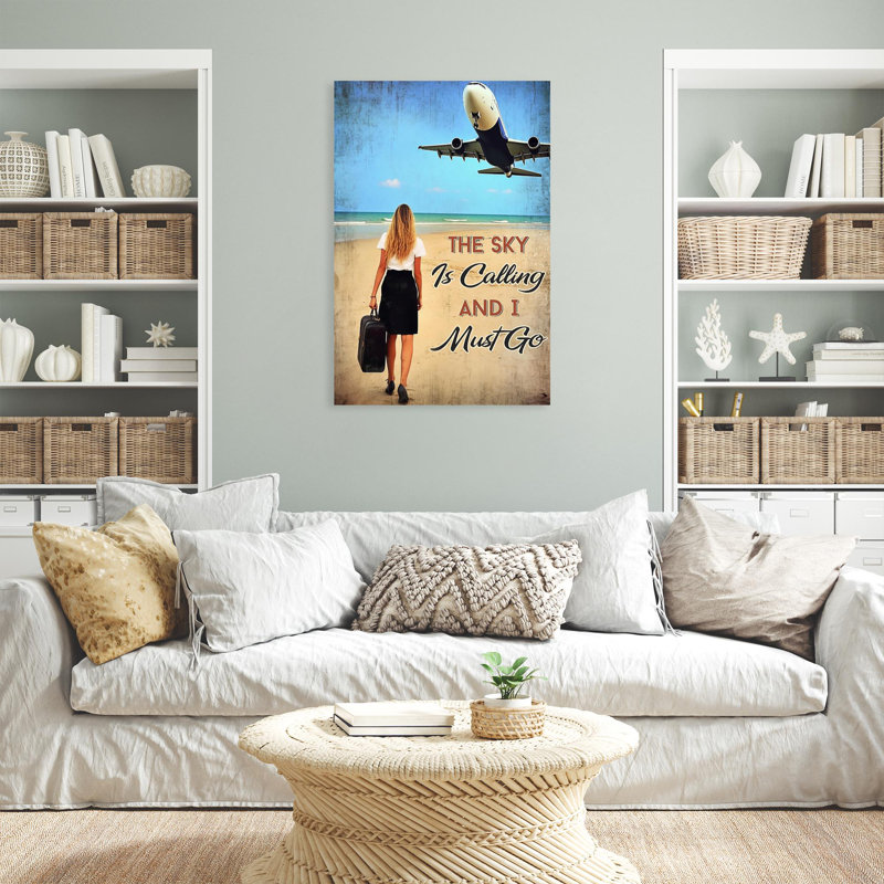«Flight Attendant The Sky Is Calling On», impression sur toile, H 36 po x l 24 po x P 1,25 po