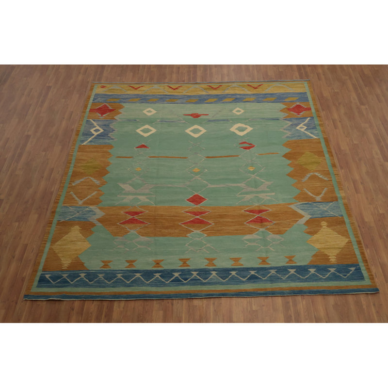 Élégance tribale: tapis géométrique kilim fabriqué à la main 10 x 10